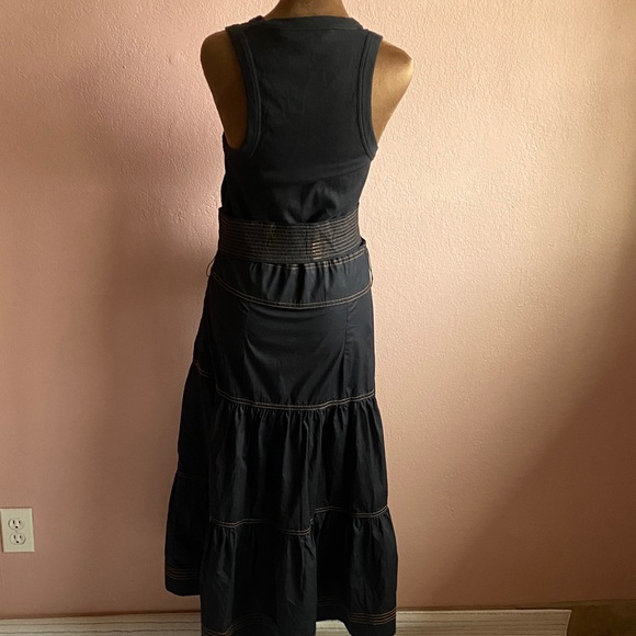 VERONICA BREAD 97% Cotton Black Tiered Maxi Dress with Belt - Picture 3 of 13